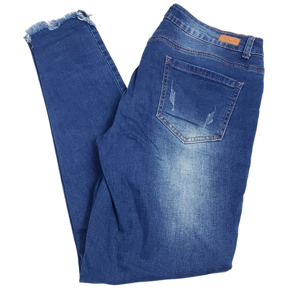 K's More Destressed Raw Hem Skinny Medium Wash Denim Jeans Women's Size 13
